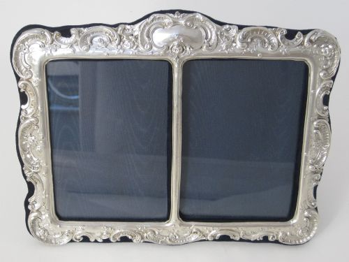 edwardian double window silver picture photo frame - CATEGORY: ANTIQUE SILVER - DATED 1910