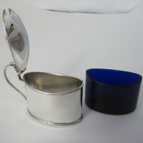 ELEGANT VICTORIAN SILVER MUSTARD POT WITH BLUE GLASS LINER - ADDITIONAL PHOTO 3