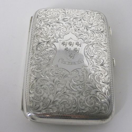 victorian silver pocket cigar case in a rectangular curved form - CATEGORY: ANTIQUE SILVER - DATED 1890