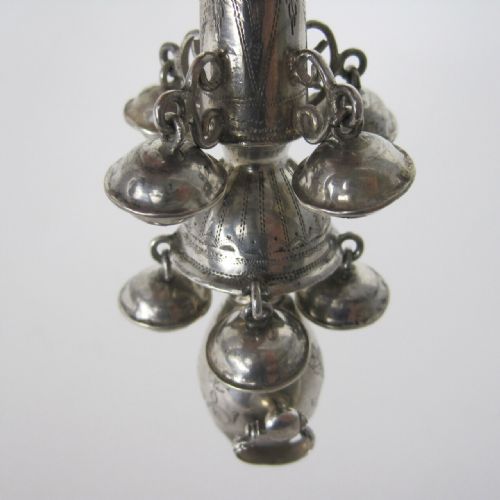 GEORGE III PETER ANN BATEMAN SILVER CHILDS RATTLE WITH CORAL TEETHING STICK - ADDITIONAL PHOTO 2