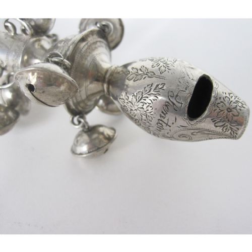 GEORGE III PETER ANN BATEMAN SILVER CHILDS RATTLE WITH CORAL TEETHING STICK - ADDITIONAL PHOTO 3