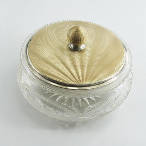 large silver and guilloche champagne colour enamel dressing table jar - CATEGORY: ANTIQUE SILVER - DATED 1930