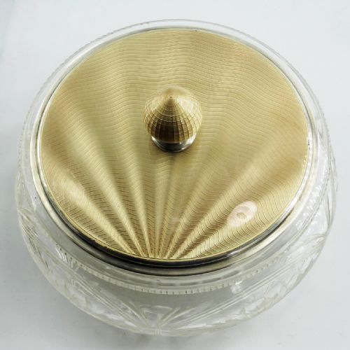 LARGE SILVER AND GUILLOCHE CHAMPAGNE COLOUR ENAMEL DRESSING TABLE JAR - ADDITIONAL PHOTO 2