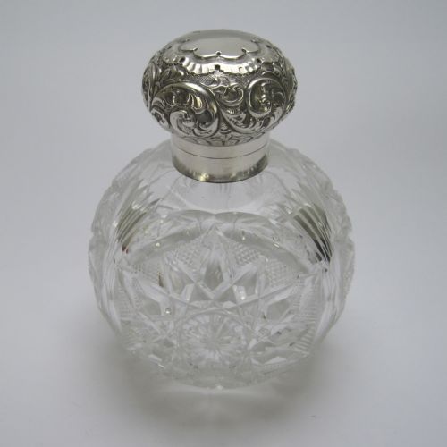 large victorian cut glass and silver perfume bottle - CATEGORY: ANTIQUE SILVER - DATED 1870