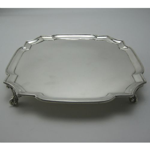 silver square shaped salver chippendale style raised border - CATEGORY: ANTIQUE SILVER - DATED 1930