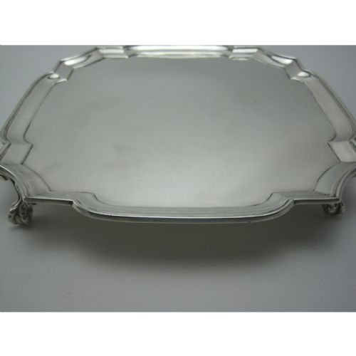 SILVER SQUARE SHAPED SALVER CHIPPENDALE STYLE RAISED BORDER - ADDITIONAL PHOTO 1