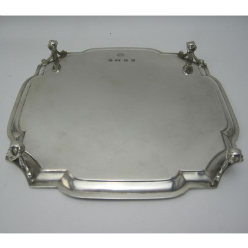 SILVER SQUARE SHAPED SALVER CHIPPENDALE STYLE RAISED BORDER - ADDITIONAL PHOTO 2