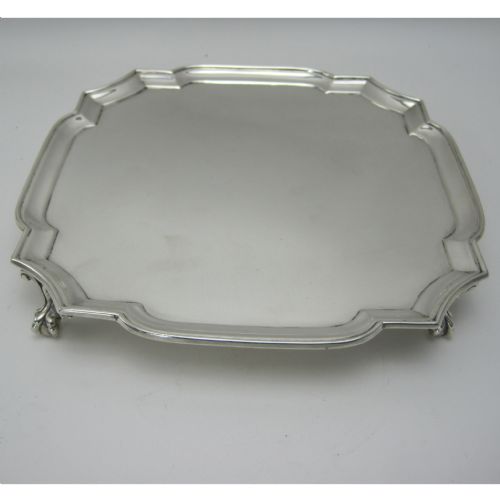SILVER SQUARE SHAPED SALVER CHIPPENDALE STYLE RAISED BORDER - ADDITIONAL PHOTO 4