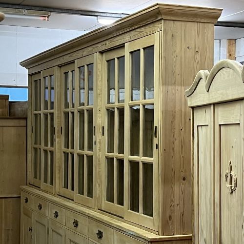 fig 1. Stunning Late Victorian Pine Dresser 6 Sliding Glazed Doors 6 Drawers 6 Cupboard Doors