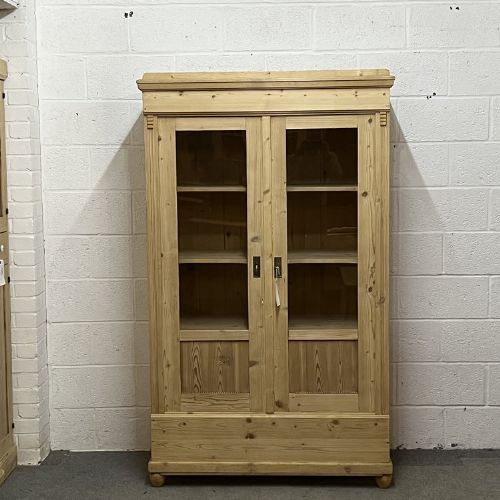 Large Glazed Antique Pine Shelved Cabinet