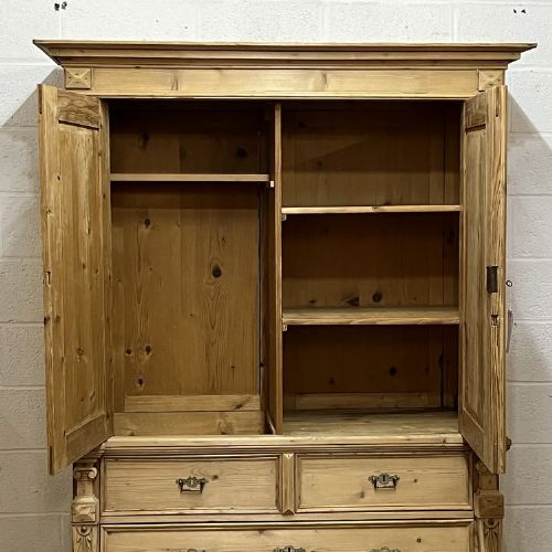 fig 1. LARGE DUTCH ANTIQUE PINE BOMB BASE LINEN PRESS C.1900