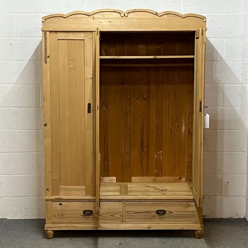 fig 1. East German Late 1920's Triple Pine Wardrobe With Mirrored Door (Dismantles)