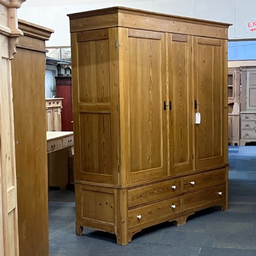 fig 1. Extremely Large East German Triple Antique Pine Wardrobe With 4 Drawers (Dismantles)