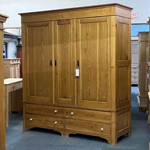 fig 2. Extremely Large East German Triple Antique Pine Wardrobe With 4 Drawers (Dismantles)