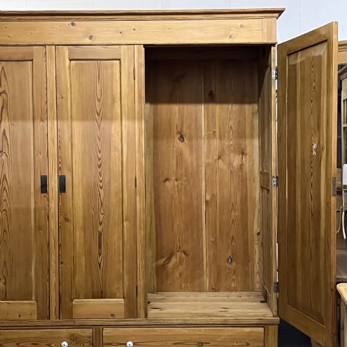 fig 3. Extremely Large East German Triple Antique Pine Wardrobe With 4 Drawers (Dismantles)