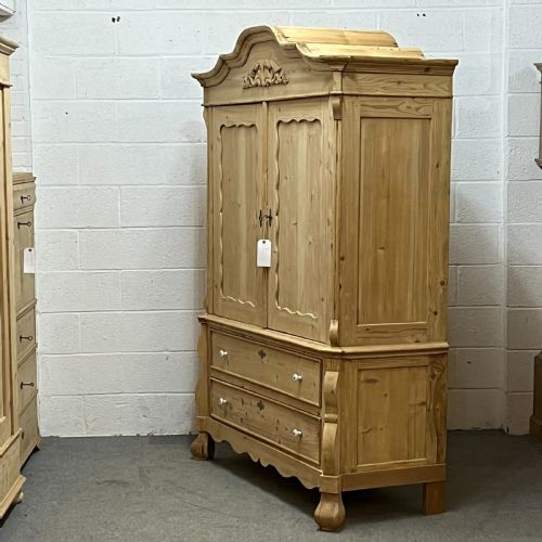 fig 1. Large Very Old Dutch Pine Linen Press With 2 Drawers