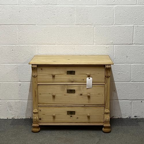 Small 3 Drawer Continental Antique Pine Chest of Drawers