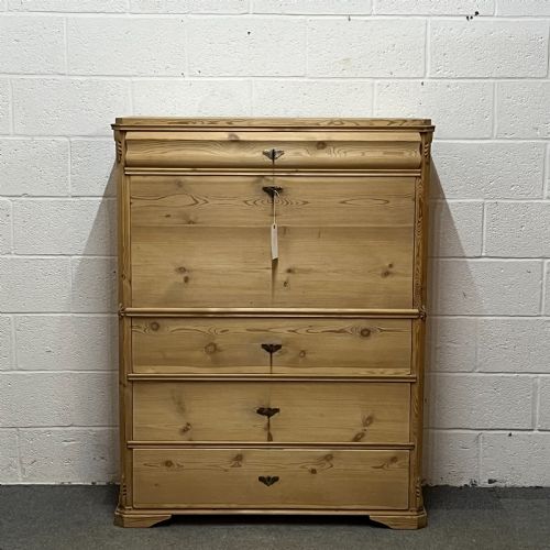 fig 1. Beautiful Large Antique Pine Secretaire With Drop Down Writing Slope And Internal Drawers
