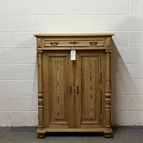 Tall Slim 2 Door Antique Pine Cupboard with Top Drawer