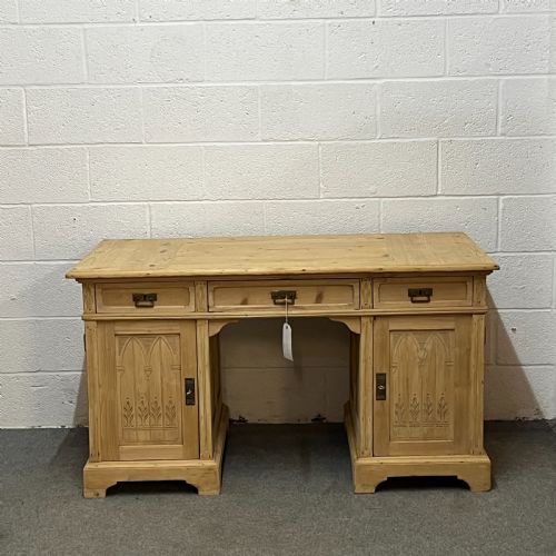 Large Antique Pine Pedestal Desk