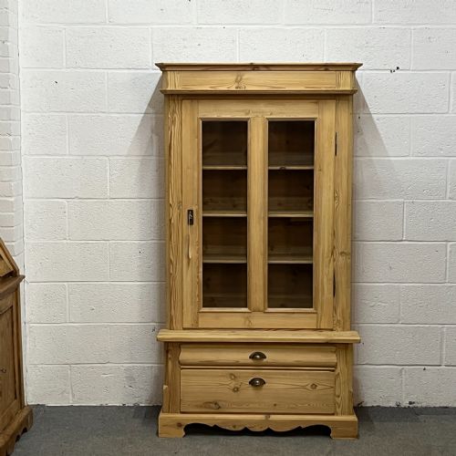 Small Antique Pine Single Glazed Door Dresser 2 Bottom Drawers