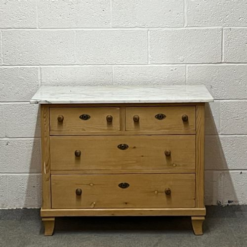 Small Marble Top Edwardian Pine Chest of Drawers
