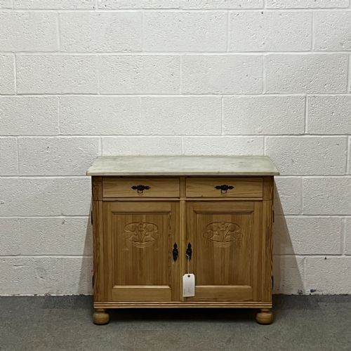Small Attractive Marble Top Antique Pine Cupboard
