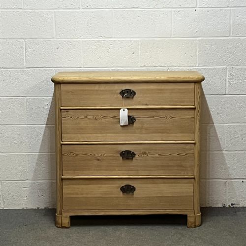 Large Sturdy Eastern European Antique Pine Chest of 4 Drawers