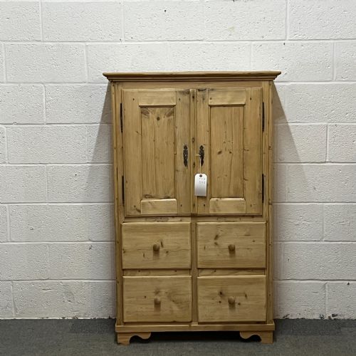Tall Old Pine Cupboard 2 Doors Above 4 Drawers