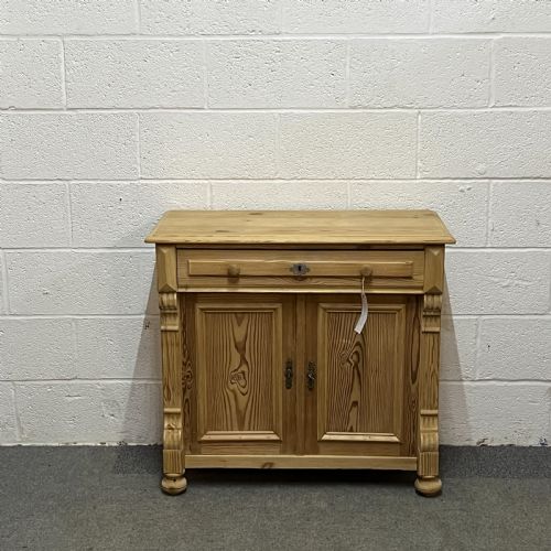 Small 2 Door Antique Pine Cupboard with Top Drawer