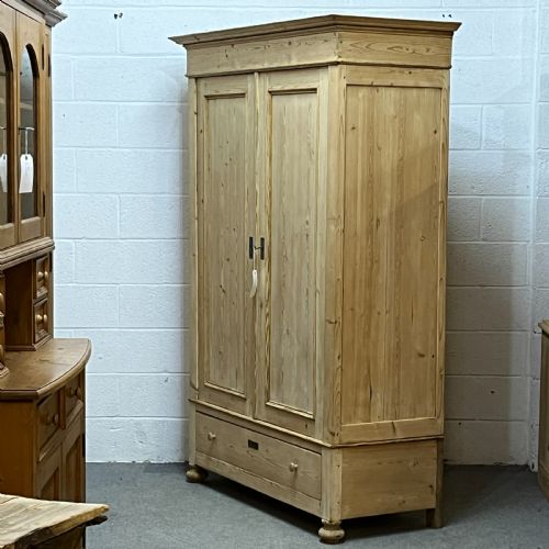 fig 1. Tall Double Antique Pine Wardrobe With Bottom Drawer (Dismantles)