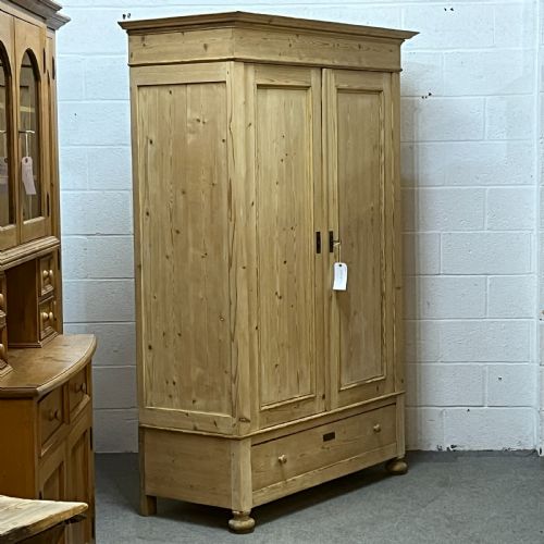 fig 2. Tall Double Antique Pine Wardrobe With Bottom Drawer (Dismantles)
