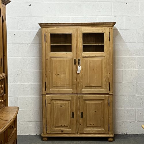 Large Shallow Old Pine Cupboard with 4 Doors
