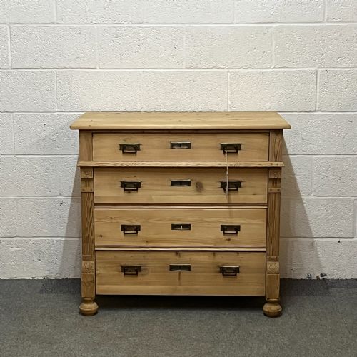 Large East German Pine Chest of 4 Drawers