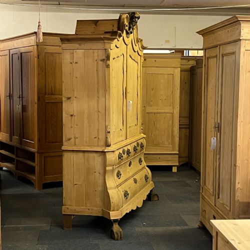 fig 2. Large Very Old Pine Bombe Base Linen Press