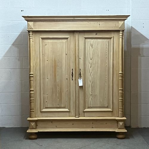 Large Very Deep Antique Pine Double Wardrobe (Dismantles)