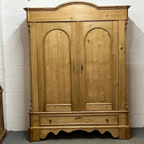 Beautiful Waxed Arched Top Old Pine Double Wardrobe with Bottom Drawer