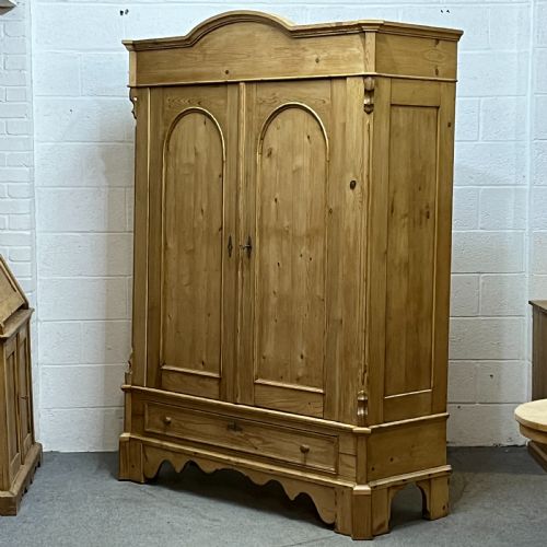 fig 1. Beautiful Waxed Arched Top Old Pine Double Wardrobe With Bottom Drawer