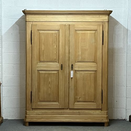 Large Very Tall French Antique Pine Double Wardrobe (Dismantles)