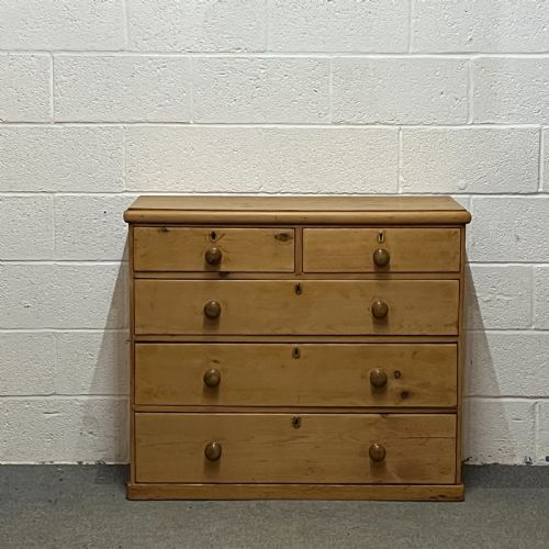 Small Late Victorian Pine 2 Over 3 Chest of Drawers