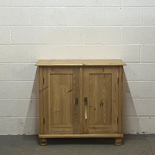 Small Waxed Antique Pine Cupboard with 2 Internal Drawers