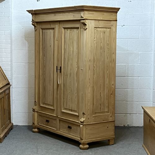 fig 1. Double Antique Pine Wardrobe With Bottom Drawers (Dismantles)