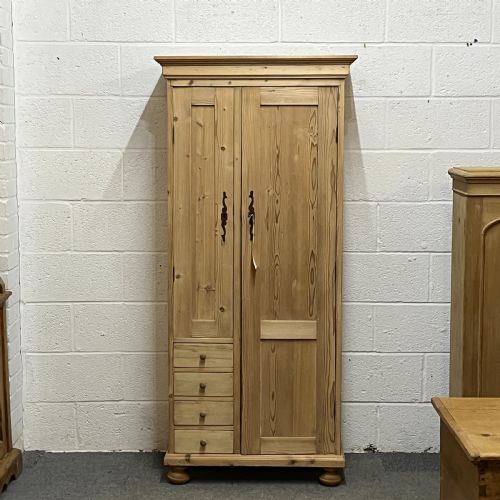 Tall Slim 2 Door Pine Cupboard with Drawers