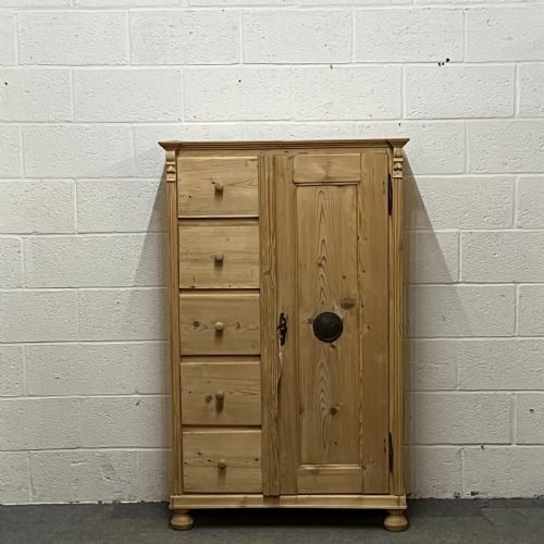 Tall Slim Antique Pine Larder Cupboard with Drawers