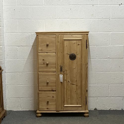 Antique Pine Single Door Larder Cupboard with 4 Drawers