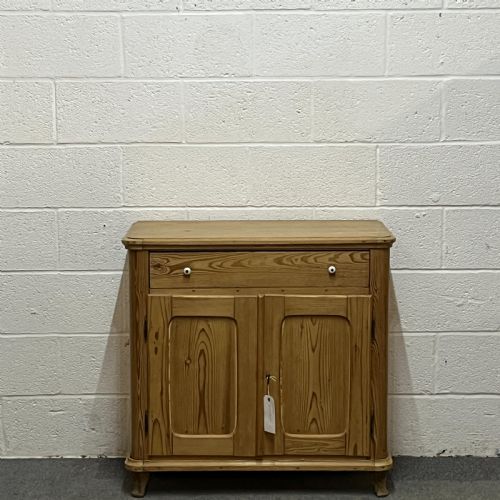 Small Waxed 2 Door Antique Pine Cupboard with Top Drawer