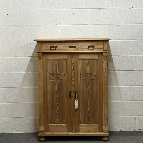 Tall Slim Antique Pine Cupboard with Top Drawer