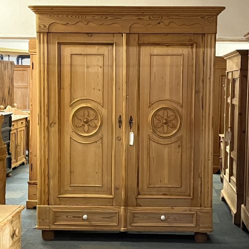Very Large Antique Pine Wardrobe with Bottom Drawers (Dismantles)