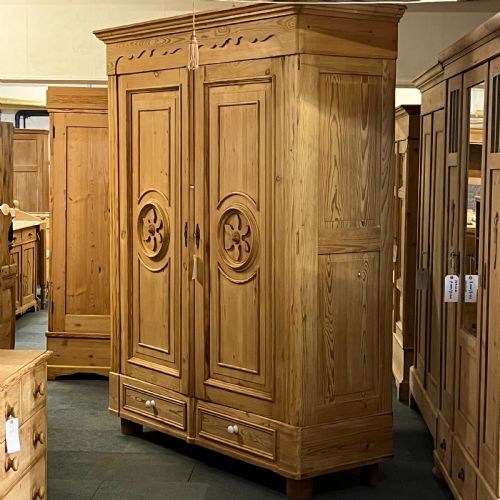 fig 1. Very Large Antique Pine Wardrobe With Bottom Drawers (Dismantles)