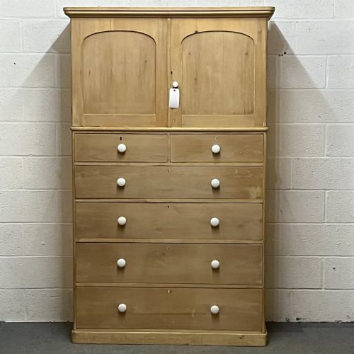Stunning Tall Victorian Pine Linen Press with Drawers